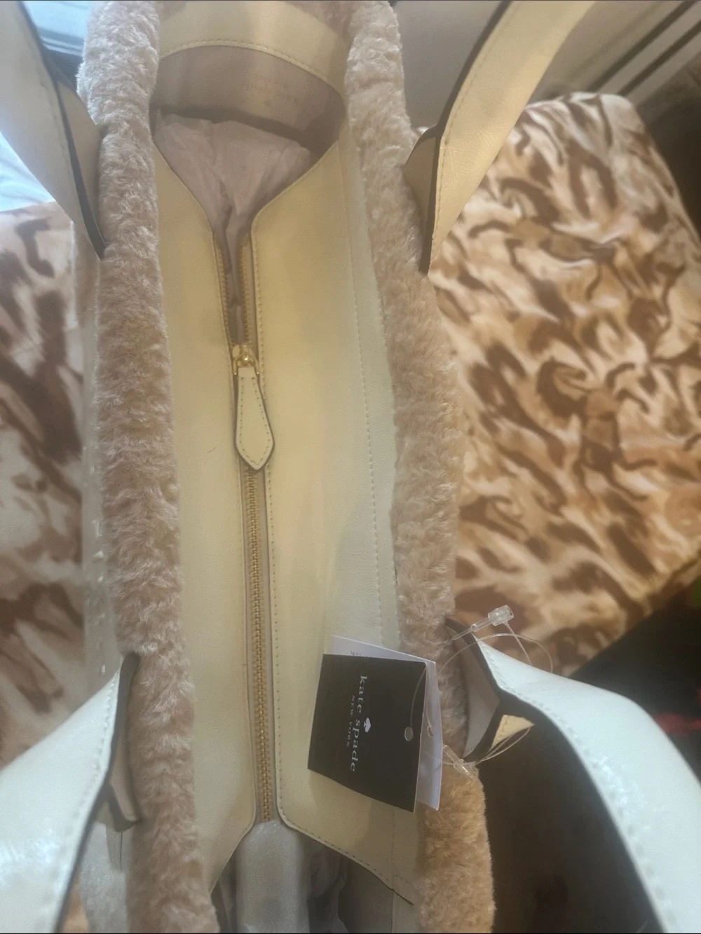 kate spade Cream Tote with Plush Trim